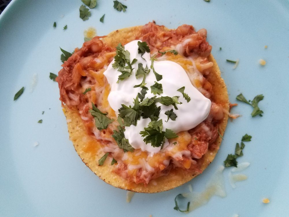 Easy Crockpot BBQ Chicken and Bean Tostada #SWBeans #IC #ad