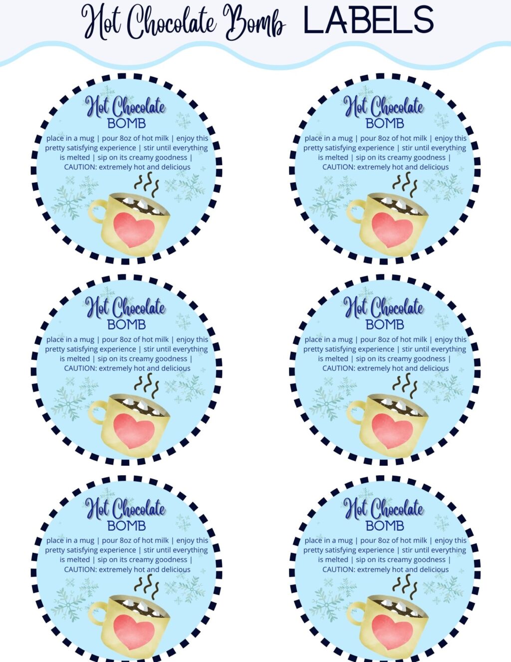 Printable Hot Cocoa Bomb Labels