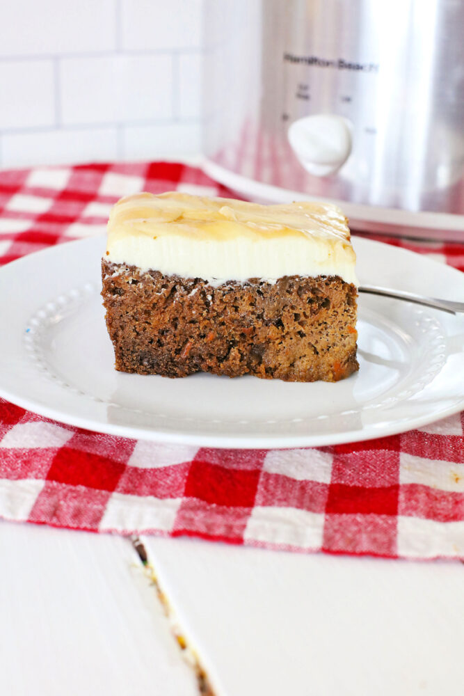 Crock Pot Carrot Cake with Caramel Dolce Cream Cheese Frosting