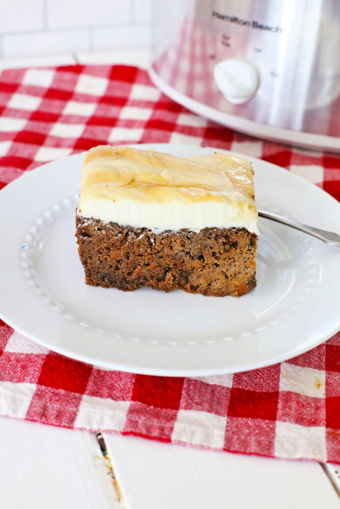 Crock Pot Carrot Cake with Caramel Dolce Cream Cheese Frosting