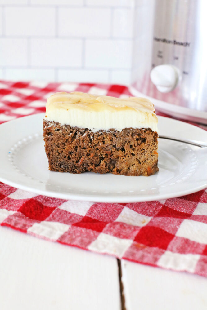 Crock Pot Carrot Cake with Caramel Dolce Cream Cheese Frosting