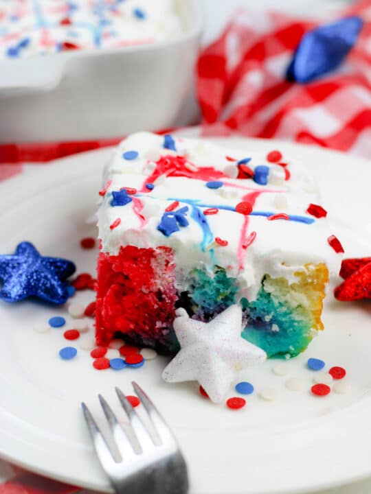 Fourth of July Red, White and Blue Poke Cake