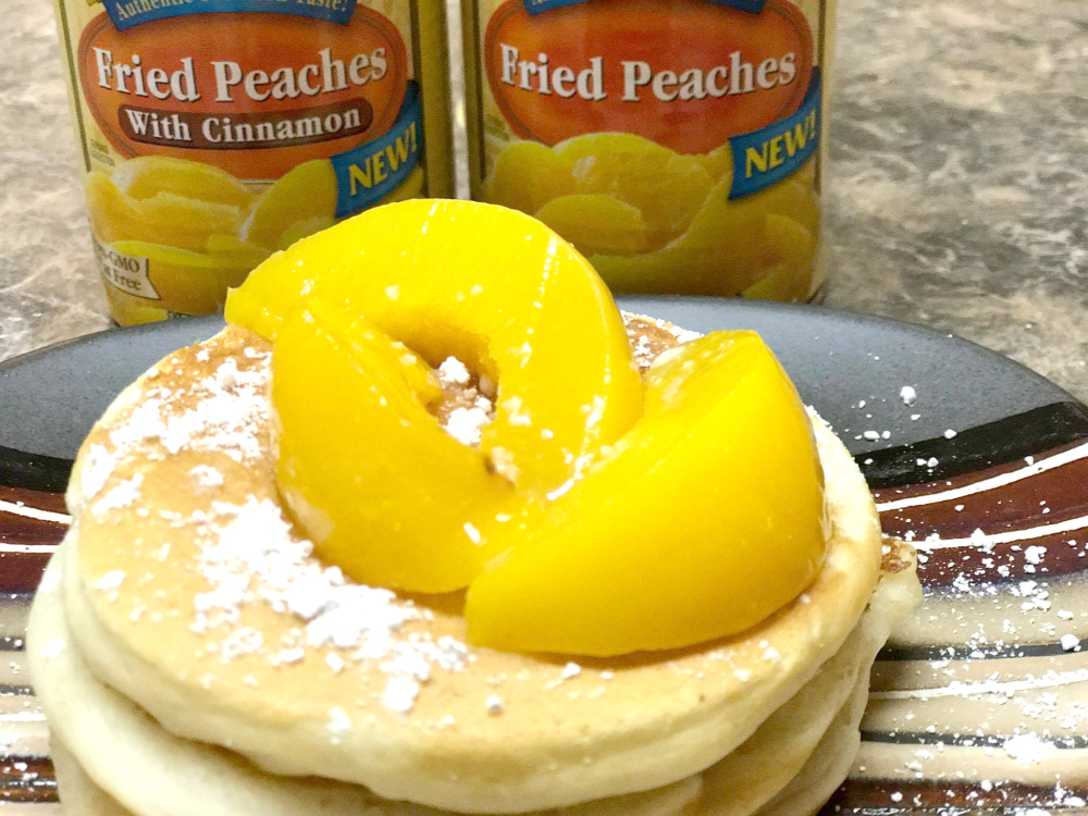 Topped Luck's Fried Peaches on top of Sunday pancakes!