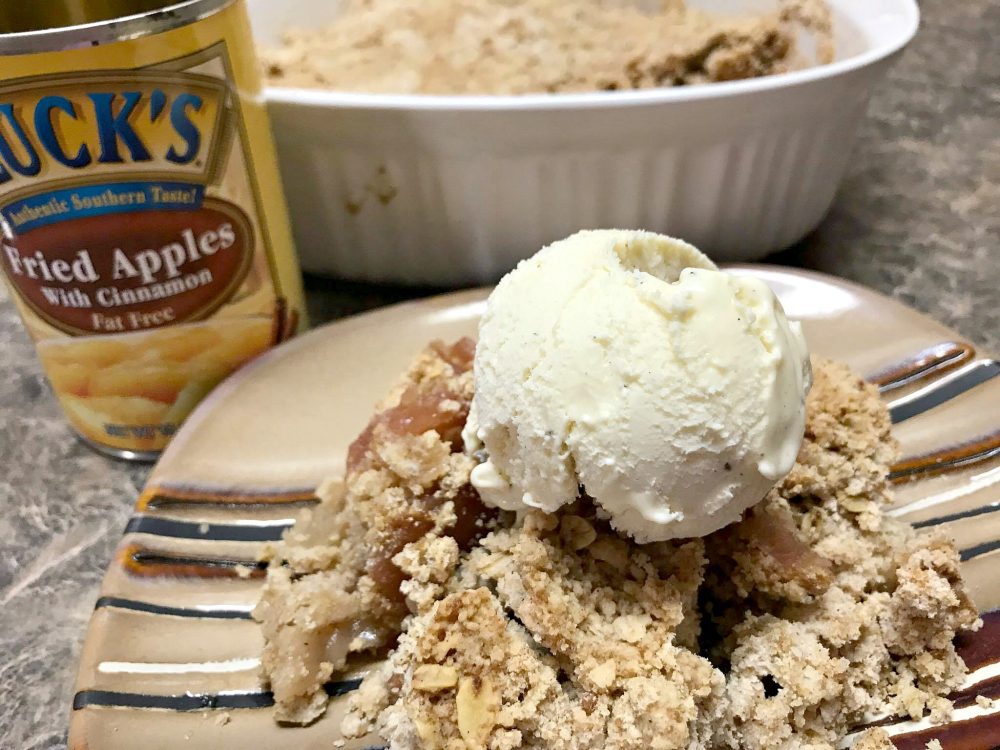 Serve your apple crisp straight out of the oven with a scoop of ice cream on top.