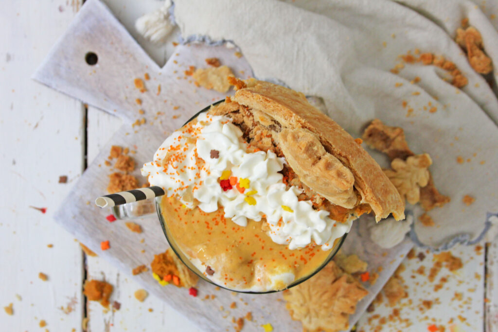 Top of a pumpkin pie milkshake