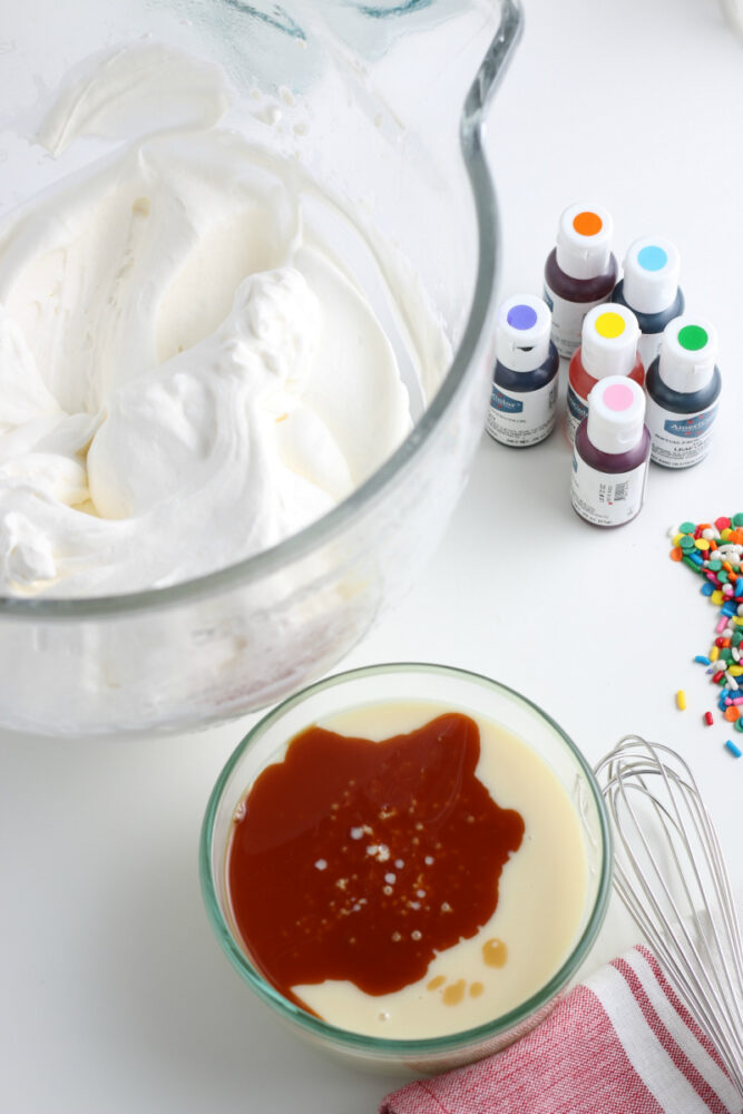 bowl with cream in it on table