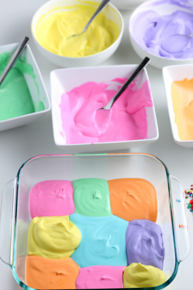 rainbow ice cream in a pan