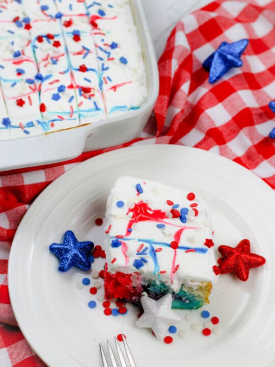 Fourth of July Red, White and Blue Poke Cake