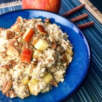 Slow Cooker Apple-Cinnamon Oatmeal in a blue bowl