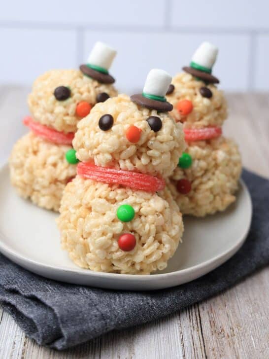 Rice Krispy Treats on a grey napkin