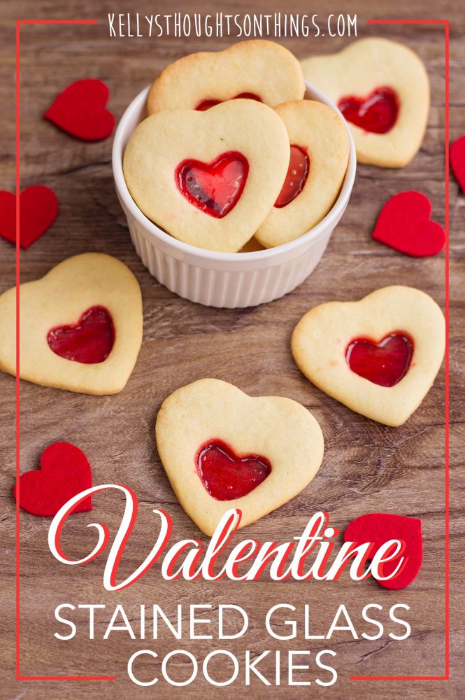 Valentine Stained Glass Cookies sitting on table