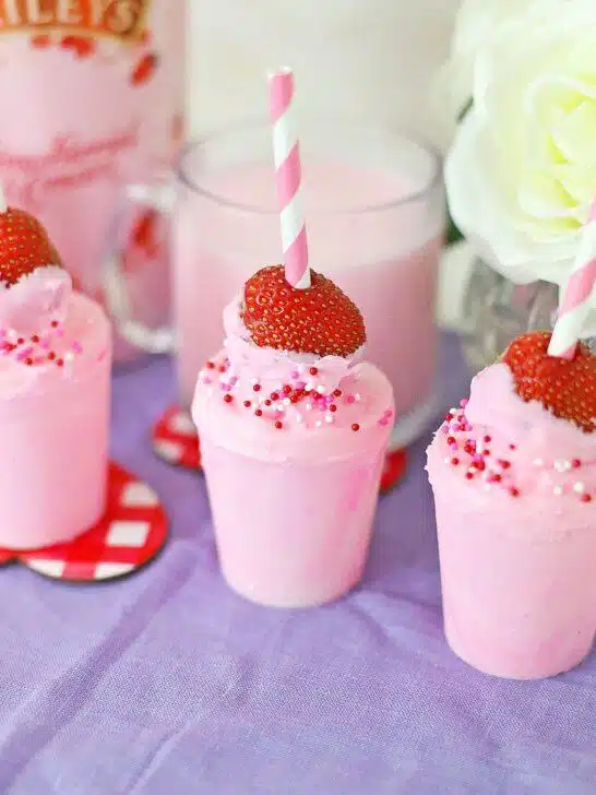 Valentine's Day treat: Strawberry milkshake cupcakes with Bailey’s Strawberry and Cream Cocoa Cups.