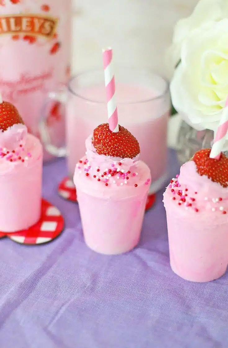 Valentine's Day treat: Strawberry milkshake cupcakes with Bailey’s Strawberry and Cream Cocoa Cups.