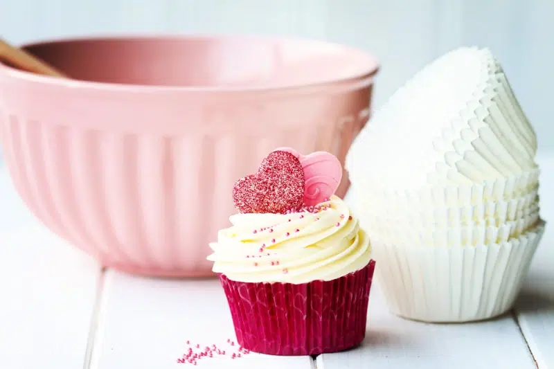 Cupcake and baking bowl