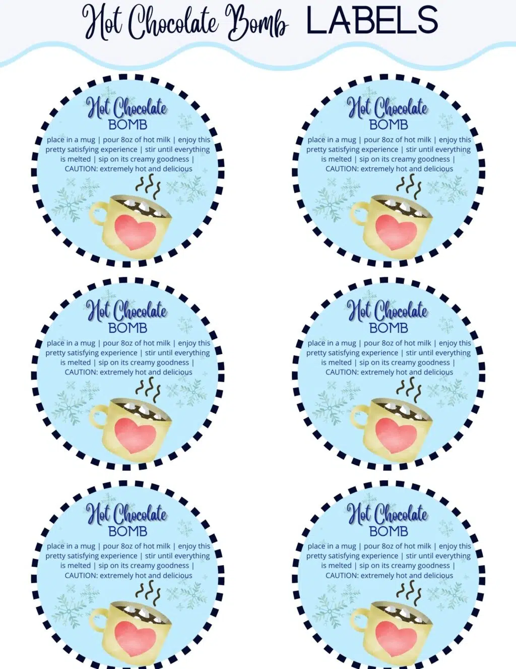 Printable Hot Cocoa Bomb Labels