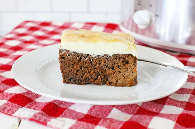 Crock Pot Carrot Cake with Caramel Dolce Cream Cheese Frosting