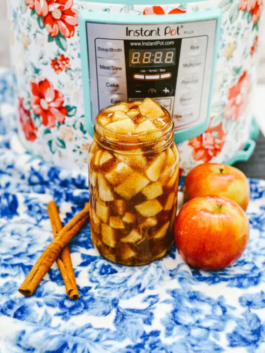 Instant Pot Apple Pie Filling on blue napkin