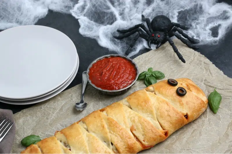 Mummy Calzone on a table