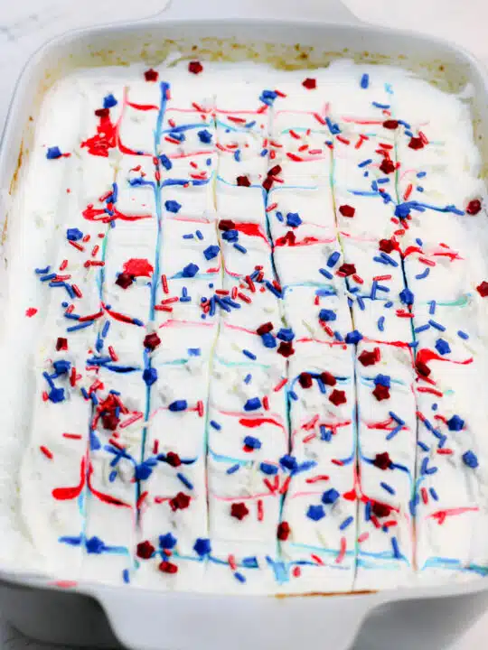 Fourth of July Red, White and Blue Poke Cake