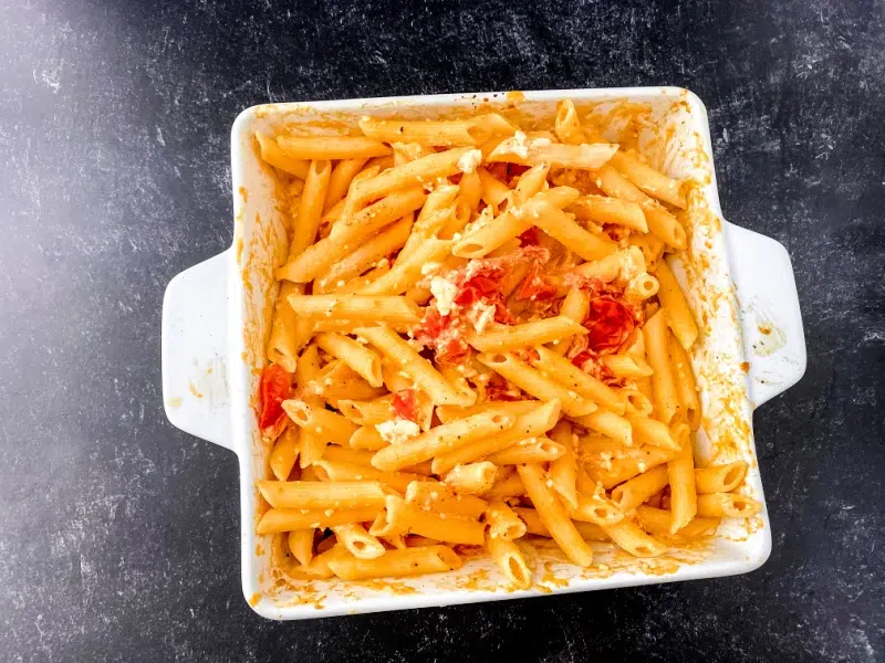 TikTok Viral Feta Pasta on a black table